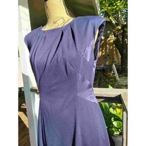Jennifer Lopez navy blue dress w/ shoulder pads, side zipper & lined